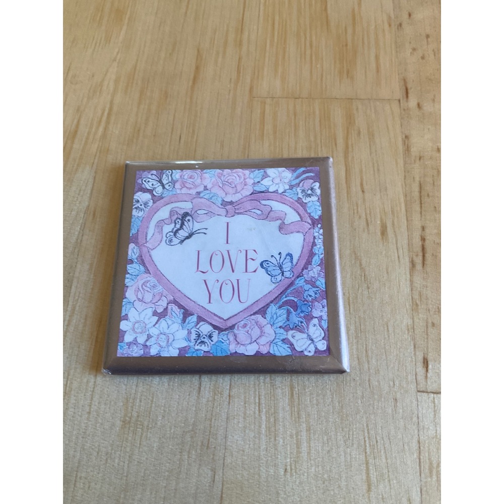 Vintage 1995 Noteworthy I Love You Floral Butterfly Square Magnet 2.25 Inch